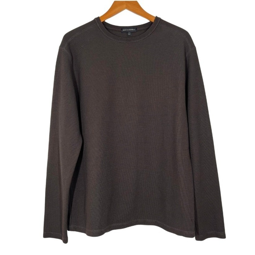 Banana Republic Mens Large Brown Waffle Knit Long Sleeve Crewneck Pullover Shirt